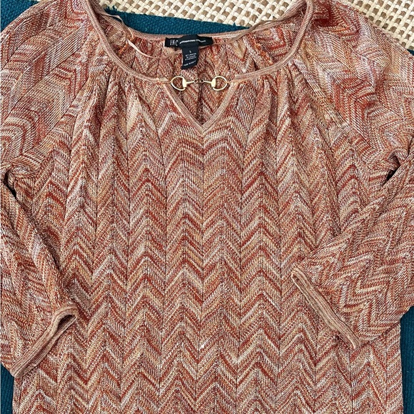 y2k Crochet Knit Top INC Sweater Metallic Embellished Disco Grandma Gold - Picture 11 of 16